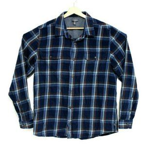 Toad & Co Mens Extra Large Slim Blue Organic Cotton Plaid Flannel Button Down
